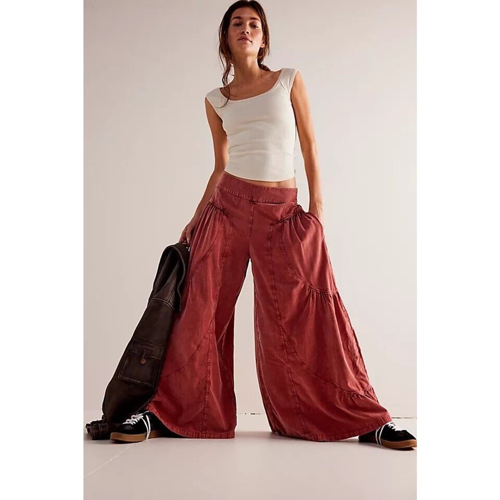 Free People  Dawn On Me Cord Wide-Leg Pants Size Large Emperess Rock
